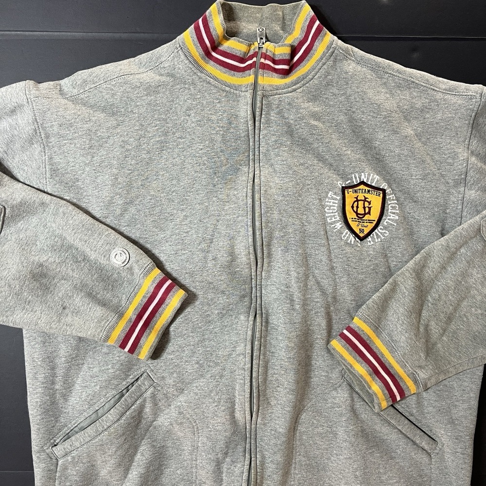 Vintage G-Unit Track Jacket Men's 2XL Gray Gold Burgundy Heavy Weight Y2K Hiphop